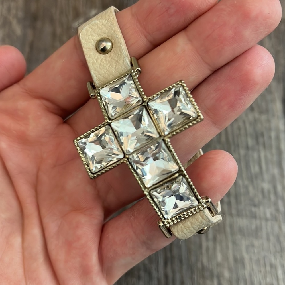 Gem Cross Leather Bracelet